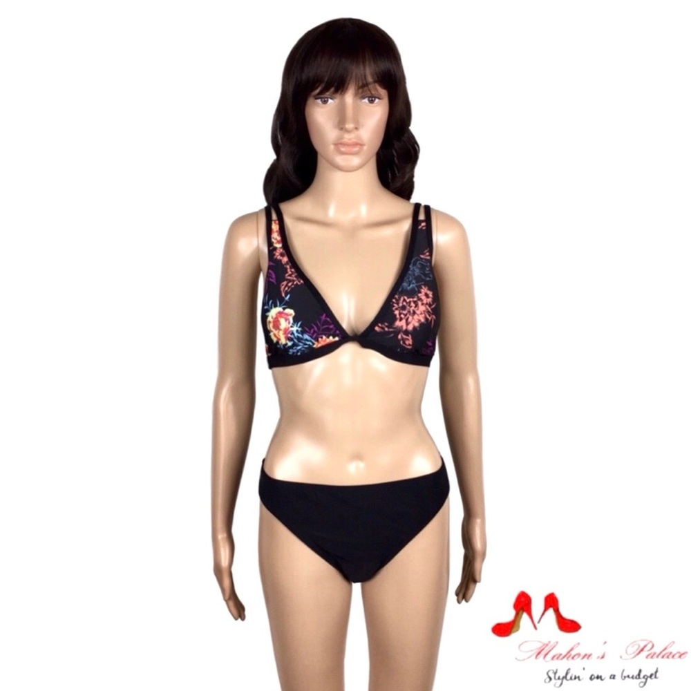Splendid Swim - Black Mlt Floral Halter Bikini Top